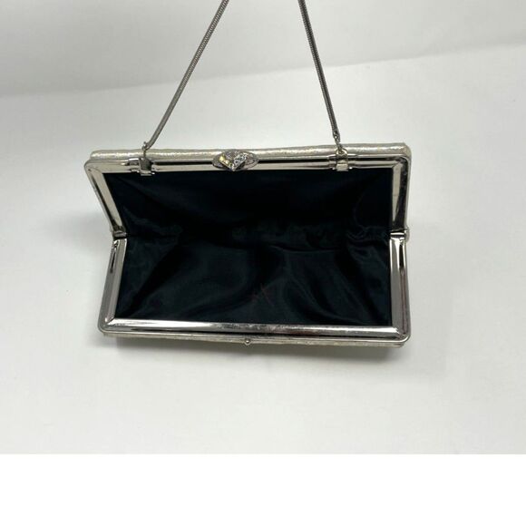 Vintage 50s Silver Small Patterned Glam Purse Rhinestone buckle - Picture 5 of 13